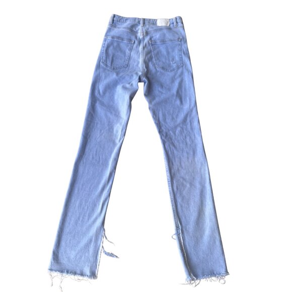 Zara Women’s High Rise Split Flare Jeans Sz 4 Light Wash Distressed Raw Hem Y2K - Picture 14 of 14